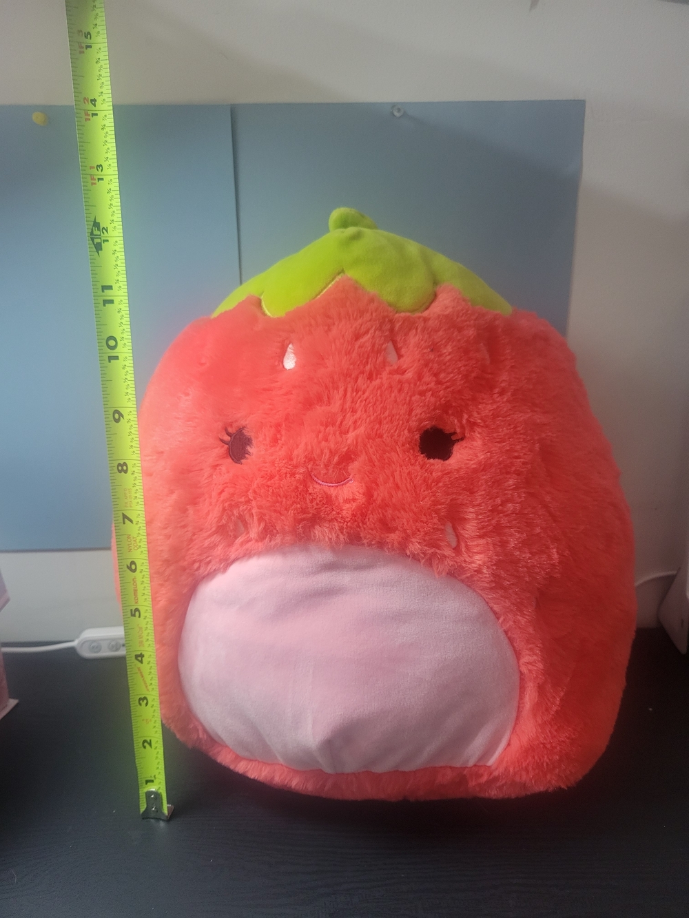Squishmallows Coral-Red Plush Strawberry Pillow with Pink Tag